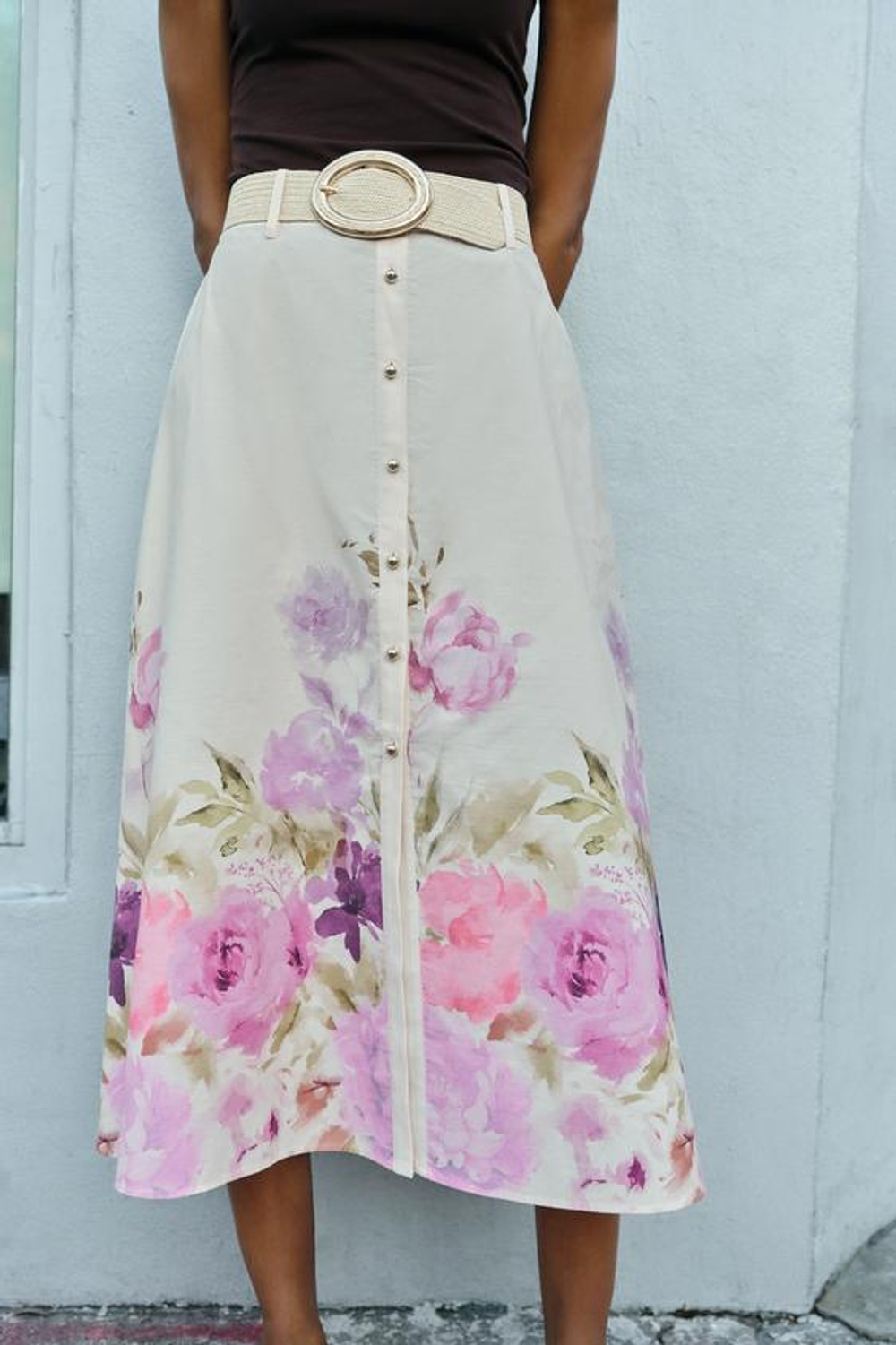 ZARA ЮБКА МИДИ С ЦВЕТОЧНЫМ ПРИНТОМ И РЕМНЕМ, РАЗНОЦВЕТНЫЙ