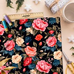 Ткань премиум флис ночные розы