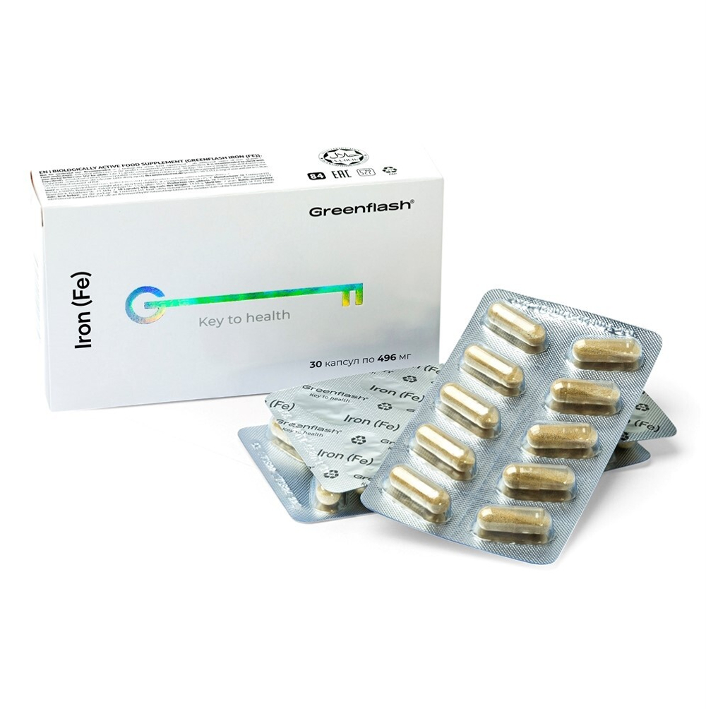 Greenflash Iron (Fe) Железо в хелатной форме, 30капсул