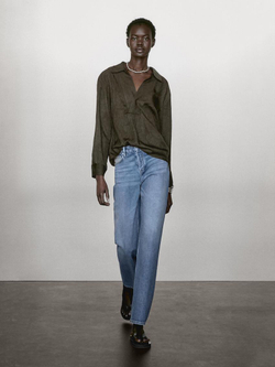 Massimo Dutti Блуза из струящейся ткани с воротником поло, антрацитово-серый