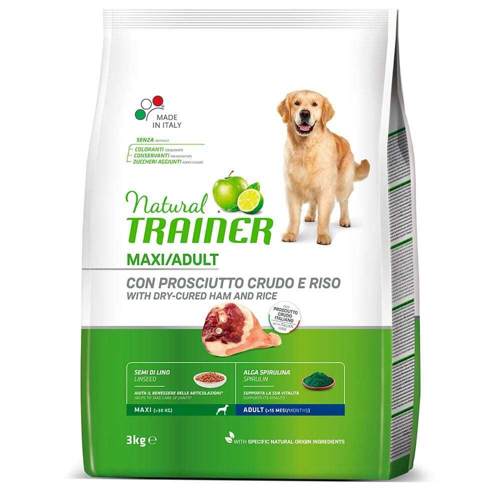 Сухой корм Trainer Natural Maxi Adult для взрослых собак крупных пород с сыровяленой ветчиной и рисом 3 кг