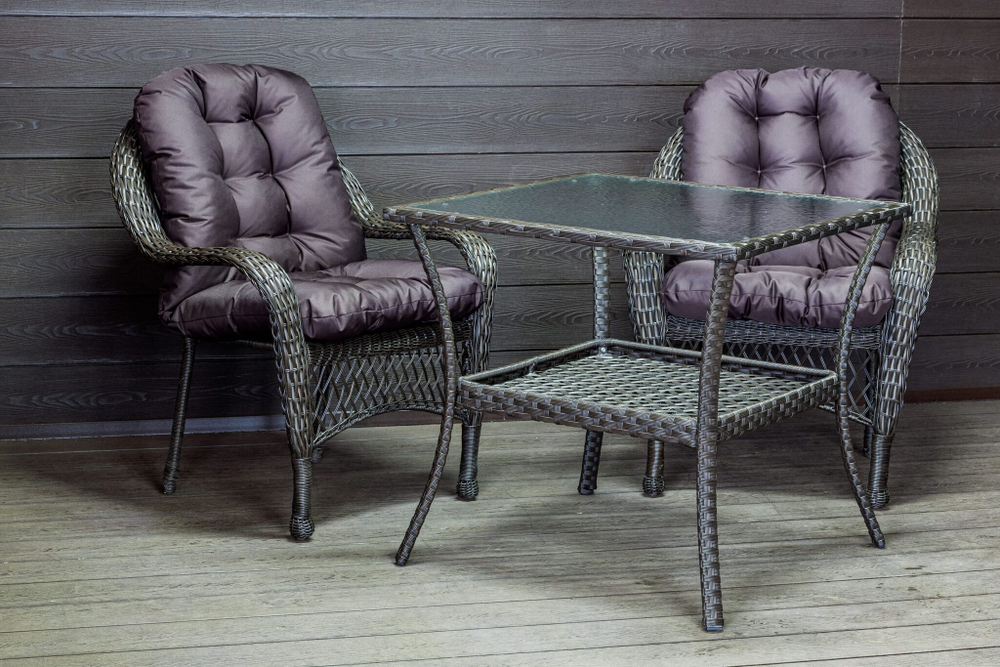 Садовый комплект из искусственного ротанга Мэдисон НЬЮ (Medison NEW) стол квадратный 80х80 + 2 кресла с подушками на сиденье и спинку