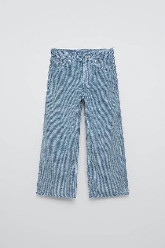 ZARA БРЮКИ WIDE LEG ИЗ ВЕЛЬВЕТА С ЭФФЕКТОМ ПОТЕРТОСТИ, СИНИЙ