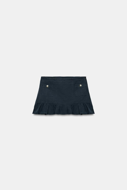 ZARA МИНИ-ЮБКА С КАРМАНАМИ И ОБОРОЙ, СИНИЙ