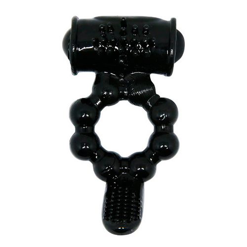 Чёрное эрекционное кольцо 4см с вибростимуляцией клитора Baile Sweet Ring BI-014075-1