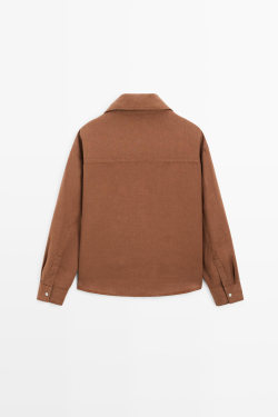 Massimo Dutti Льняная рубашка с кнопками, коричневый