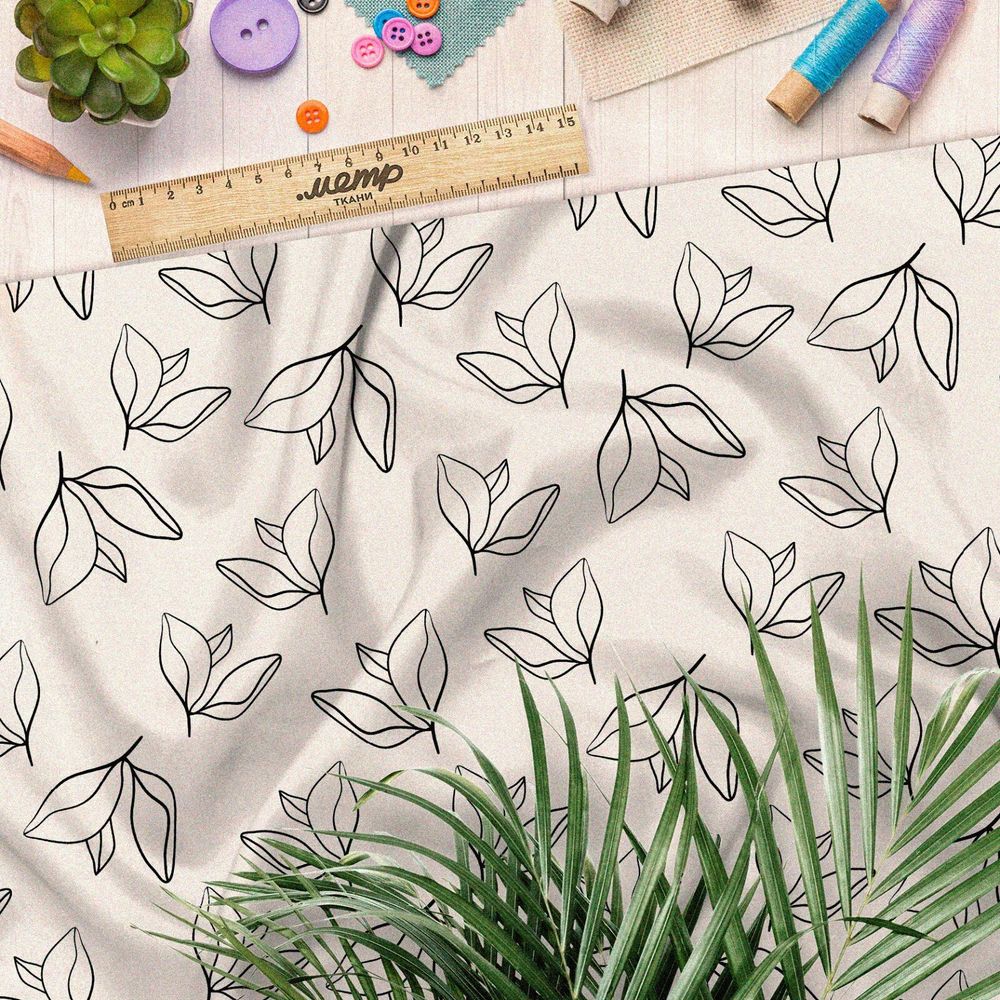 Ткань сатин контуры листочков