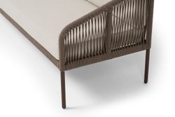 "Канны" диван 3-местный плетеный из роупа, каркас алюминий коричневый (RAL8016) муар, роуп коричневый круглый, ткань бежевая 035