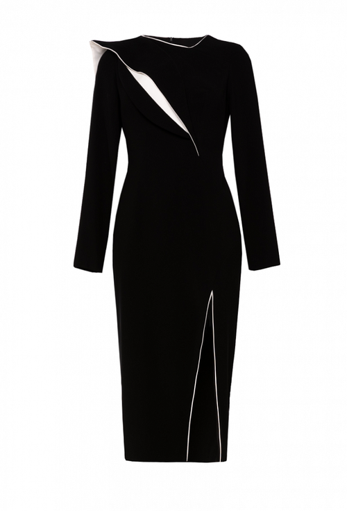 Платье-футляр чёрное с разрезом спереди на юбке 15-02-21SS