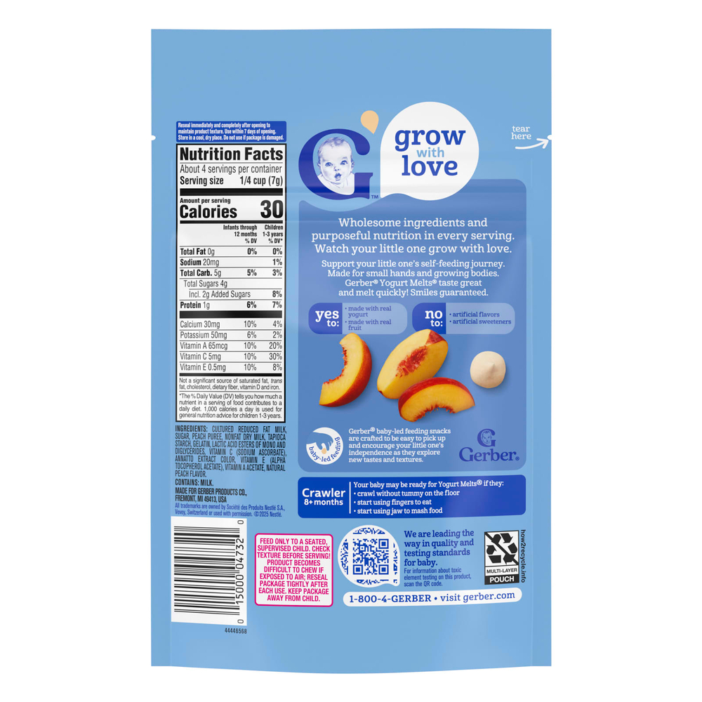 Gerber, Yogurt Melts®, для детей от 8 месяцев, с персиковым вкусом, 28 г (1 унция)