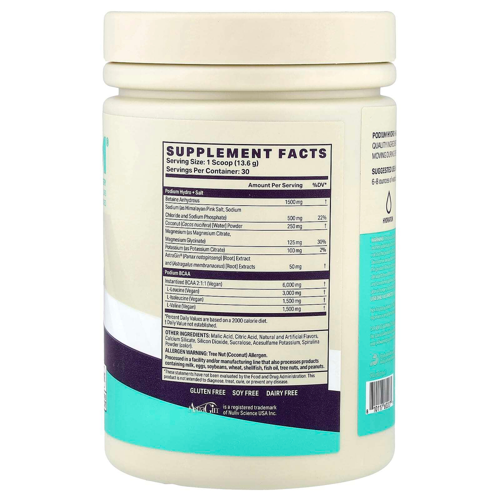 Podium Nutrition, Hydro & Salt 2025 + BCAA, жидкий вкус голубой малины, 408 г (14,39 унции)