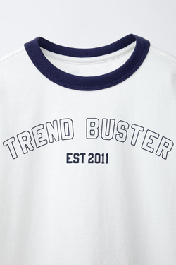 ZARA ФУТБОЛКА С КОНТРАСТНОЙ ОТДЕЛКОЙ, БЕЛЫЙ