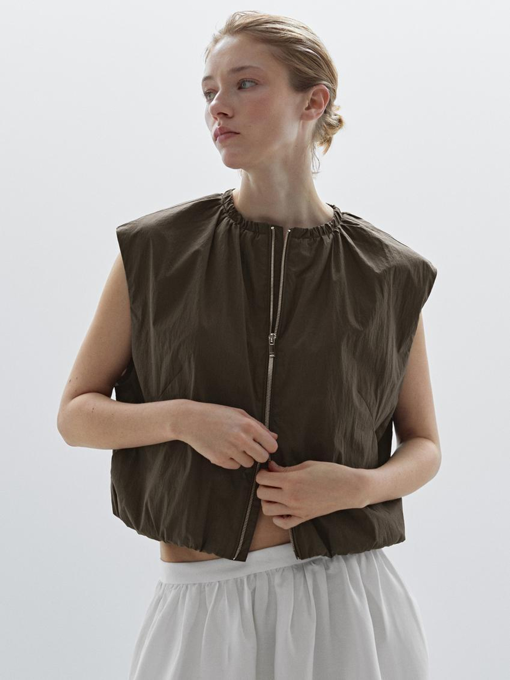 Massimo Dutti Жилет со сборкой, коричневый