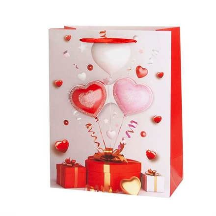 Пакет подарочный 3D, Сказочный подарок, Красный, с блестками, 32*26*10 см, 1 шт.