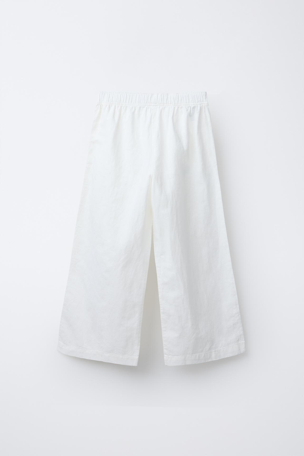 ZARA БРЮКИ ИЗ СМЕСОВОГО ЛЬНА С ШИРОКИМИ ШТАНИНАМИ, БЕЛЫЙ