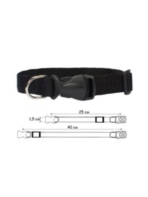 Ошейник капроновый для кошек и собак цветной черный плотный 15 мм обхват шеи 25-40 см.
