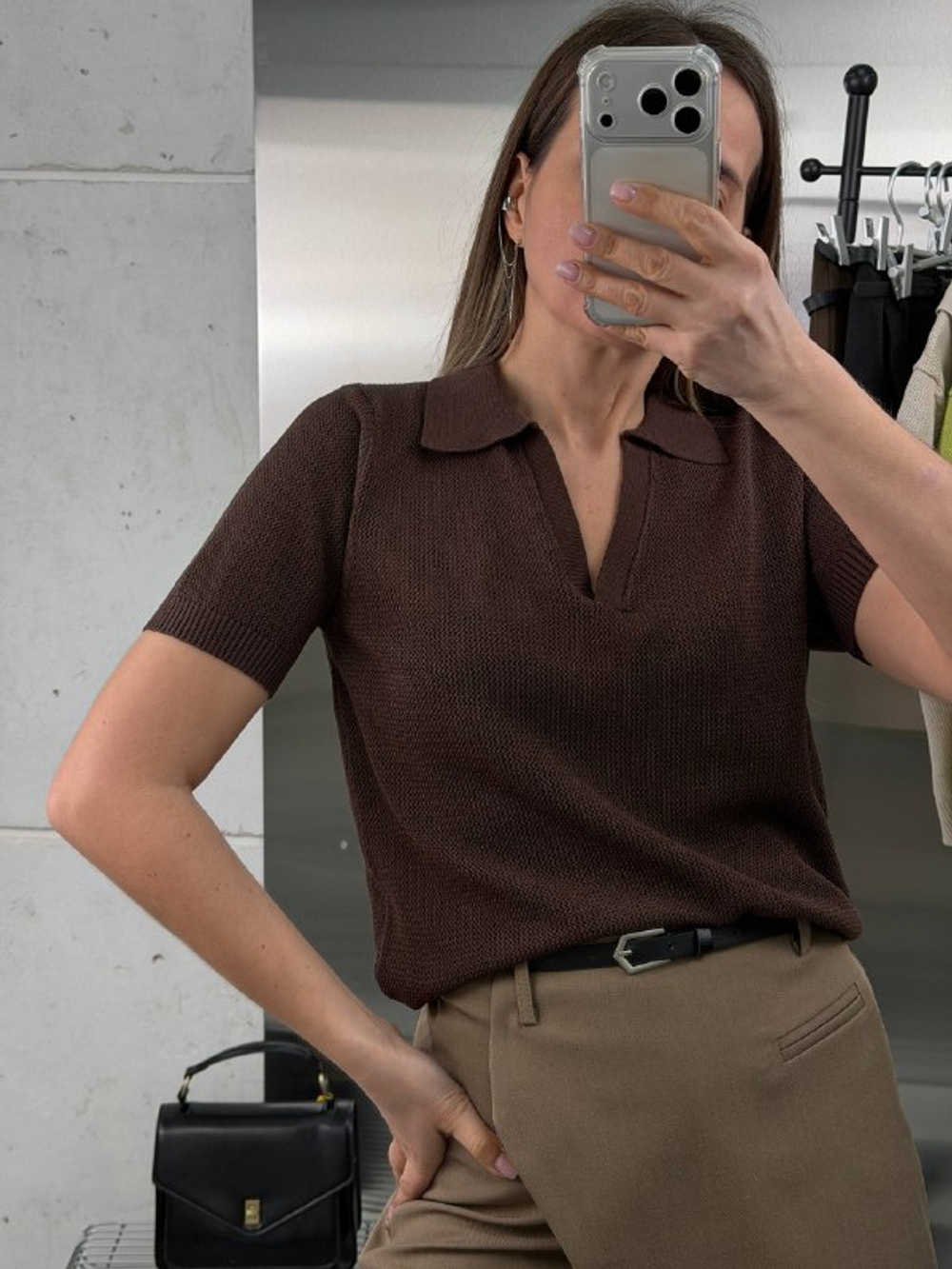 Футболка-поло женская артикул 9610 цвет "коричневый"