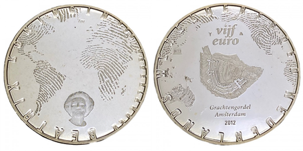 Нидерланды 5 евро, 2012 400 лет каналам Амстердама aUNC
