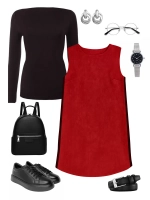 Платье сарафан офисное замшевое А силуэт с лампасами