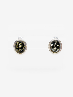 Серьги-пусеты из серебра 925 с цельным зеленым янтарем. Калининградский янтарь серьги