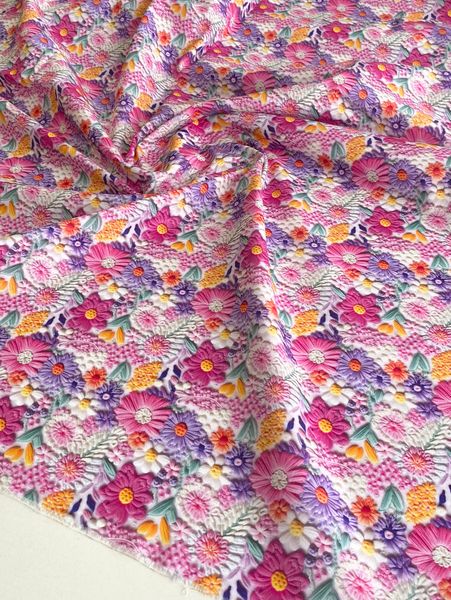 ИМИТАЦИЯ ЦВЕТОЧНОЙ ВЫШИВКИ, малиновые цветы. 100% хлопок Handmade Fabrics 7