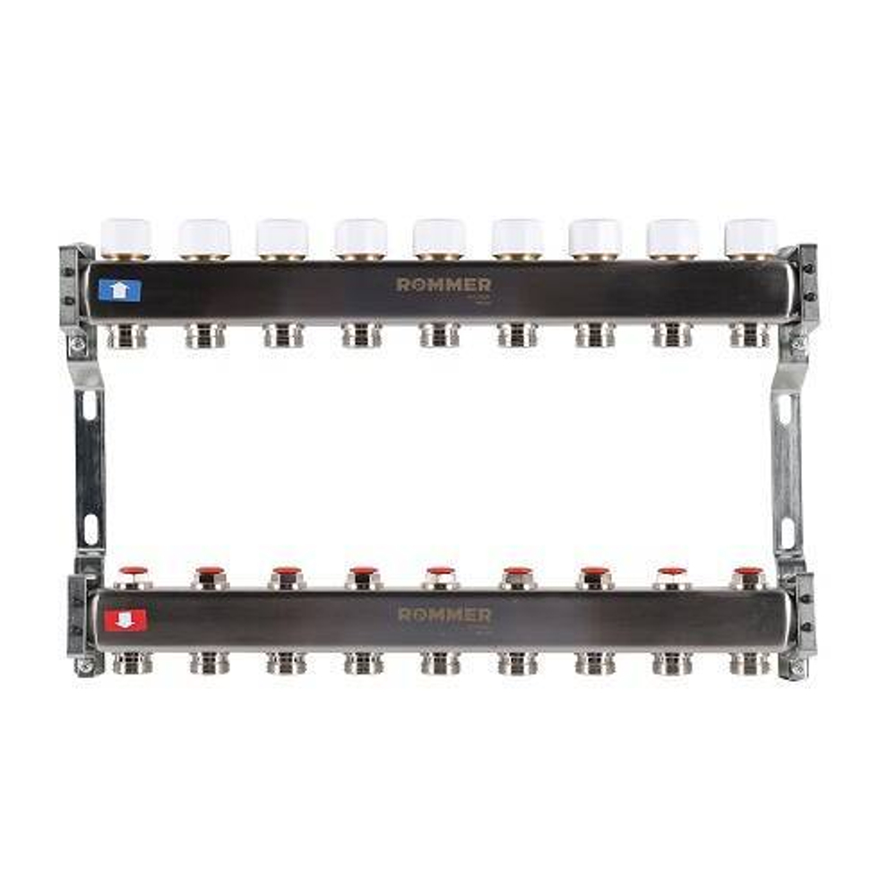Коллекторная группа для радиаторного отопления ROMMER RMS3200 - 1" на 9 контуров 3/4"EK