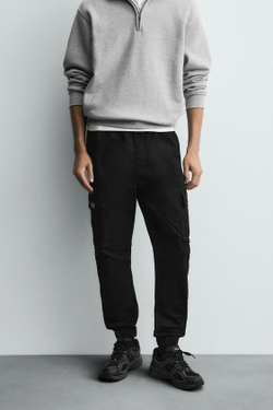 ZARA БРЮКИ КАРГО SLIM FIT, ЧЕРНЫЙ