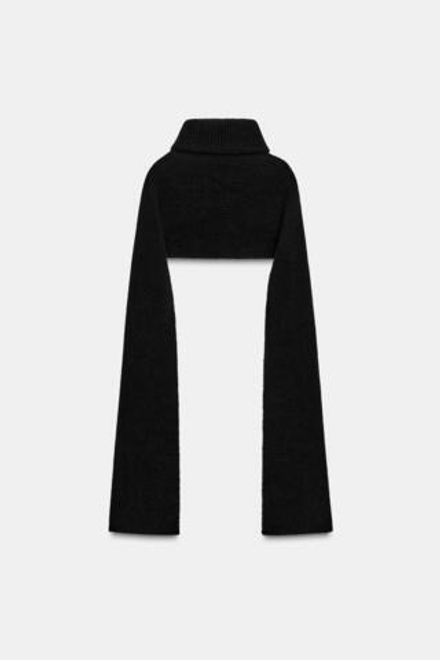 ZARA ТРИКОТАЖНЫЙ ШАРФ С ВОРОТНИКОМ-СТОЙКОЙ, ЧЕРНЫЙ