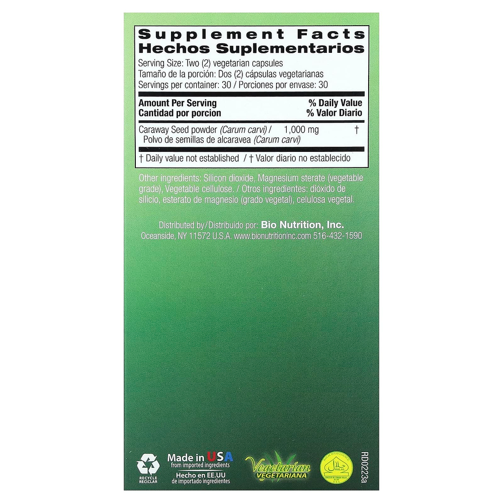 Bio Nutrition, тмин, 60 вегетарианских капсул (500 мг в 1 капсуле)