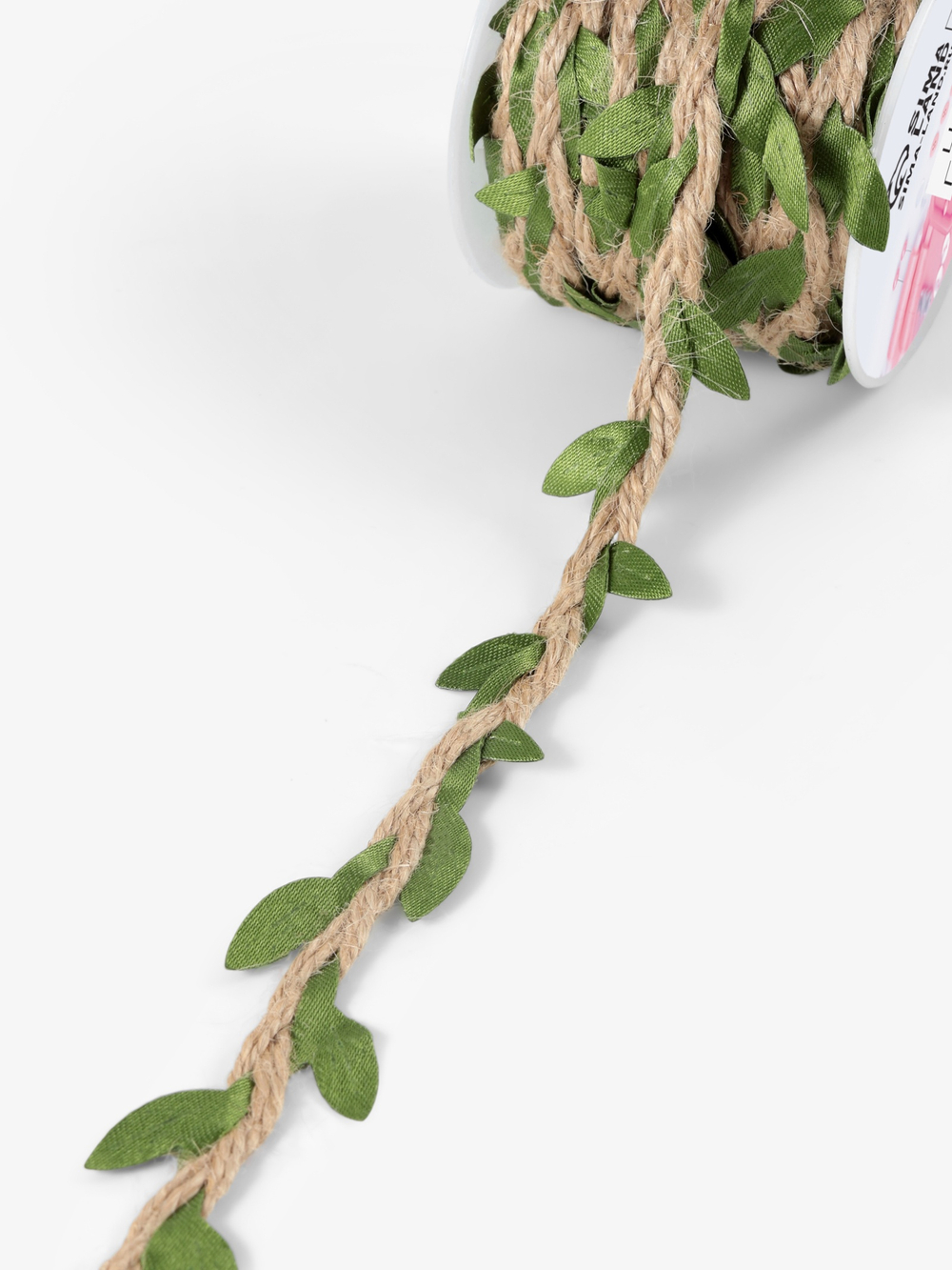 Тесьма декоративная холщовая листья 25мм,бежевый/зелёный АУ 9624127