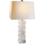 Square Chunky Stacked Table Lamp in Alabaster with Natural Paper Shade