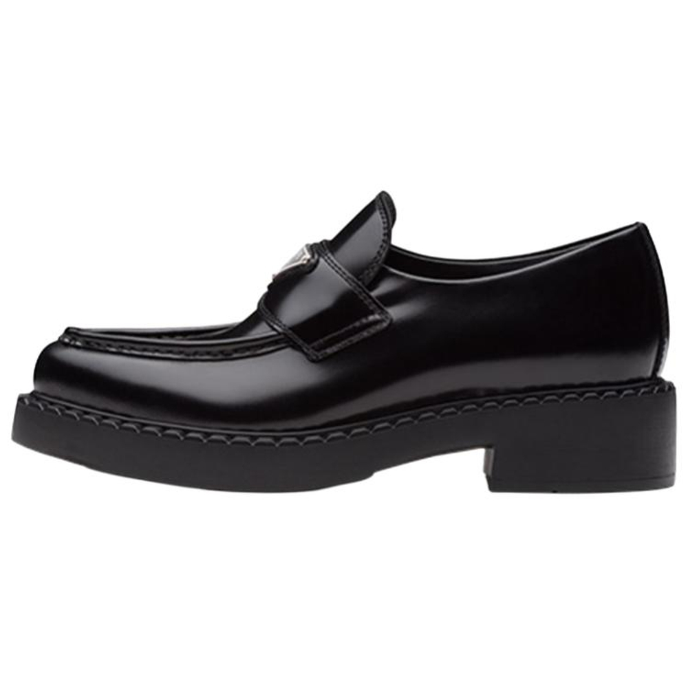 PRADA Brushed Leather Pointy Monolith Loafers "Black" Women"s