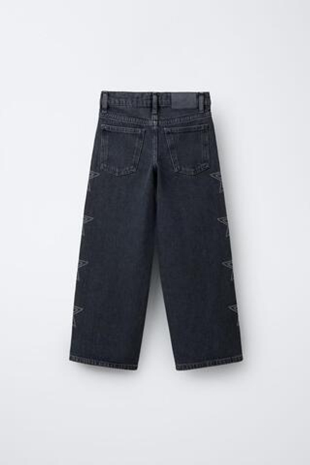 ZARA ДЖИНСЫ WIDE LEG СО ЗВЕЗДАМИ И СТРАЗАМИ, СИНИЙ