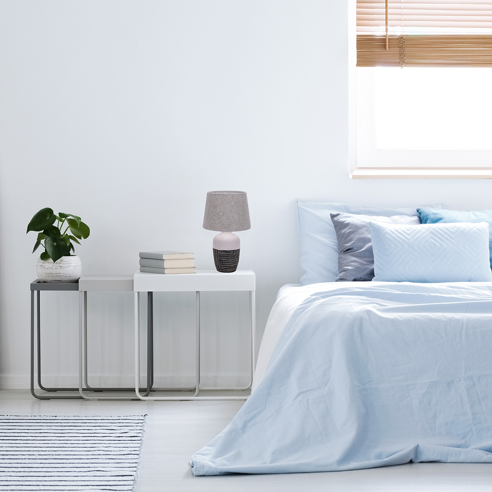 Настольный светильник 1x40Вт E27, керамика/ткань, черный/белый/серый