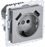 BRITE Розетка 1-местная с заземлением с защитными шторками 16А с USB A+A 5В 2,1А РЮш10-1-БрА алюминий IEK