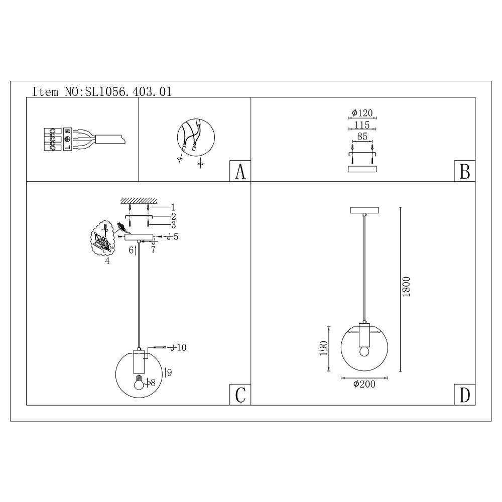 SL1056.403.01 Подвес ST-Luce Черный/Прозрачный E27 1*60W