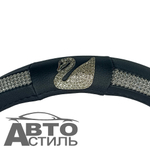 Оплетка на руль круглая Coolpart DIAMOND 50  (38*38) лебедь к/з черный/белый СТРАЗЫ L2088BL-WT