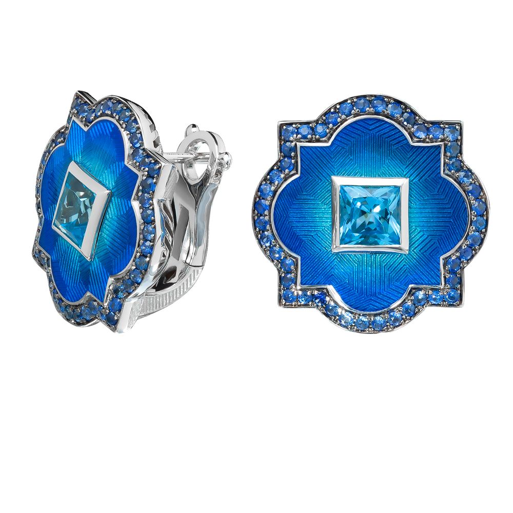 Серьги с Топазом и Сапфирами, Эмаль E0117-1/1