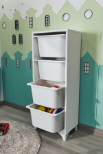 Стеллаж DORA с 4 выдвижными ящиками - белый