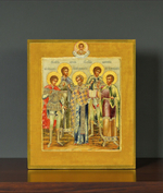 Евстратий, Авксентий, Евгений, Мардарий и Орест мученики Севастийские. Деревянная икона на левкасе