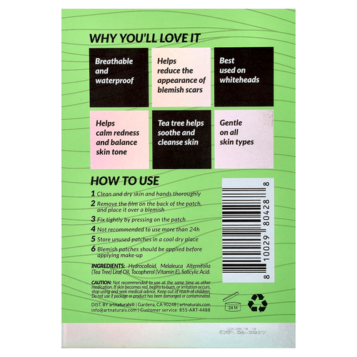 artnaturals, Luxe, Hydrocolloid Blemish Dots, чайное дерево, для чувствительной кожи, 144 патча