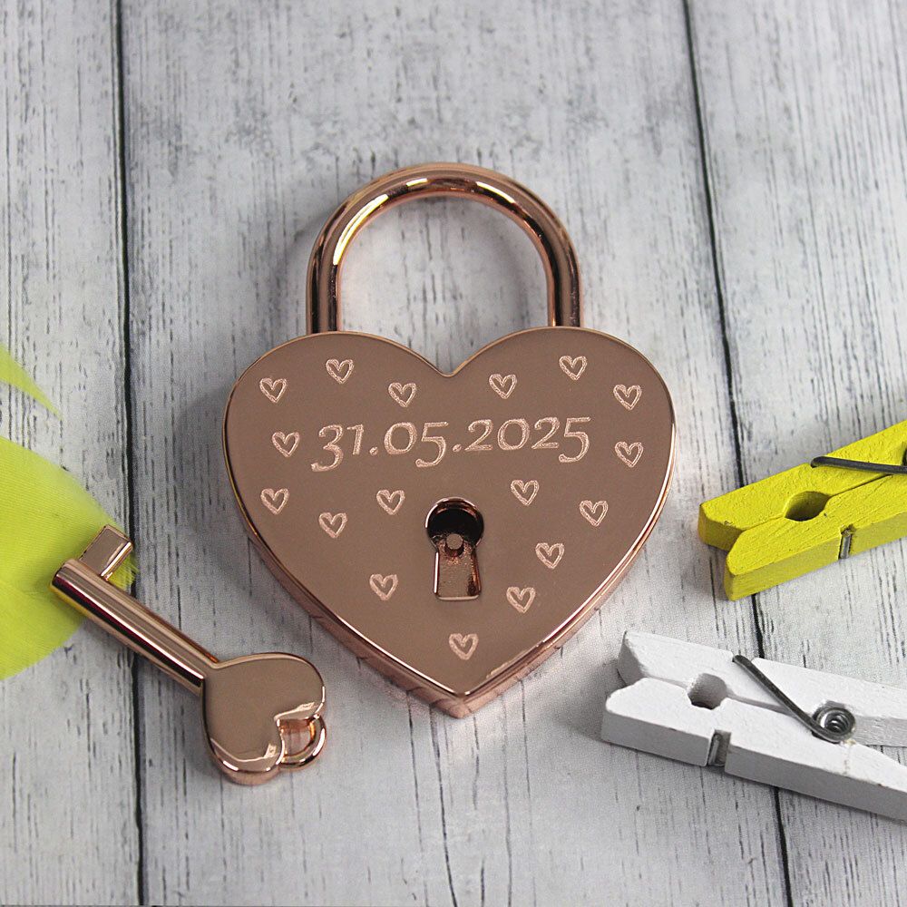 Свадебный замочек сердечко с ключиком с гравировкой имён и даты на заказ