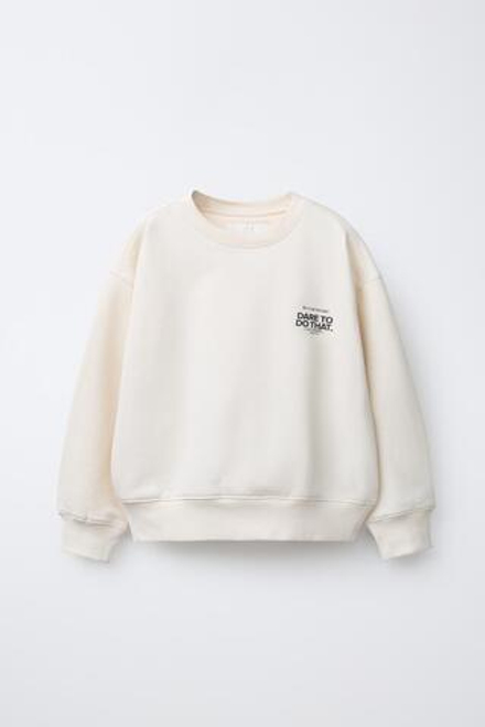 ZARA ТОЛСТОВКА С НАДПИСЬЮ, ЭКРЮ