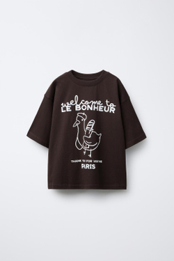 ZARA ФУТБОЛКА С ПРИНТОМ «УТКА», КОРИЧНЕВЫЙ