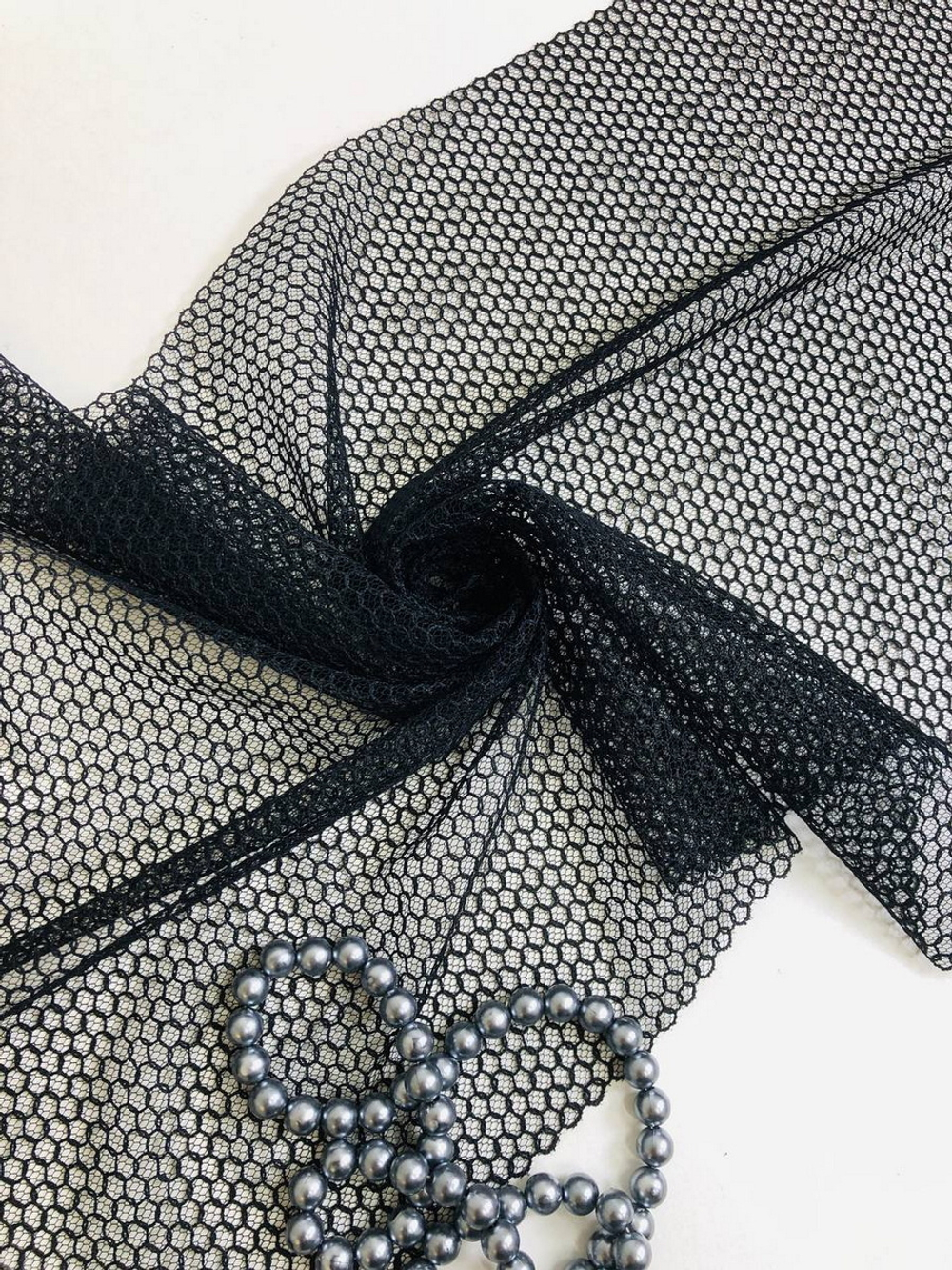 Тесьма сетка c вышивкой, черный, 40см, средние соты