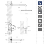 Встраиваемый смеситель для душа с изливом, тропическим и ручным душем TZAR K3415031NM чёрный