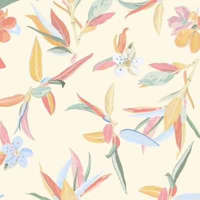 Весенние листья, цветы, абстракция на желтом