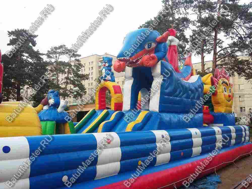 Недорогой батут "Синий дракон" 10*7*3.5 м