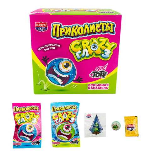 Взрывная карамель с игрушкой и татуировкой "Приколисты. Crazy Глаз" 1г*30шт*12 блоков