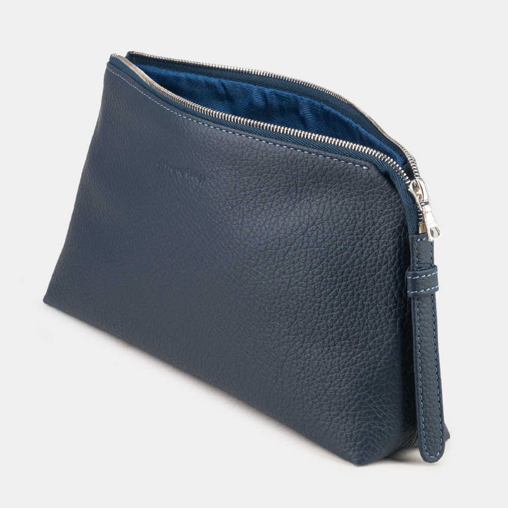 Косметичка Comete из кожи теленка, синего цвета